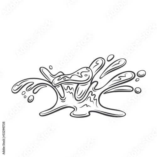 Water splash line icon vector illustration. Outline drops of water or abstract aqua liquid falling and splashing, hand drawn water motion, curve stream flowing with swirls, drips and droplets