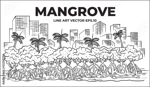 Mangrove Forest. Line Art Vector Eps.10