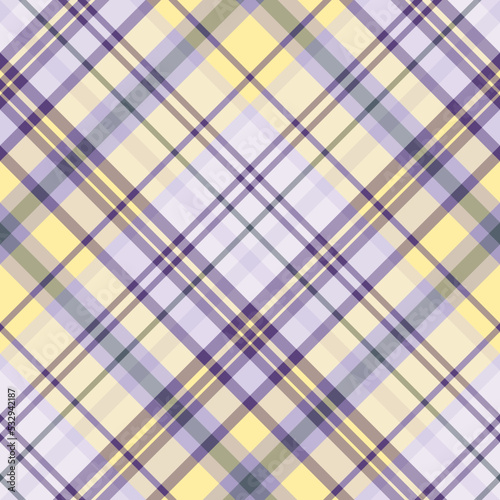 Seamless pattern in excellent light yellow, violet, lilac and gray colors for plaid, fabric, textile, clothes, tablecloth and other things. Vector image. 2