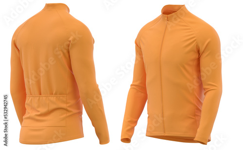 Cycle Jersey Long sleeve with full cover zipper at the front ( 3d rendered ) Orange