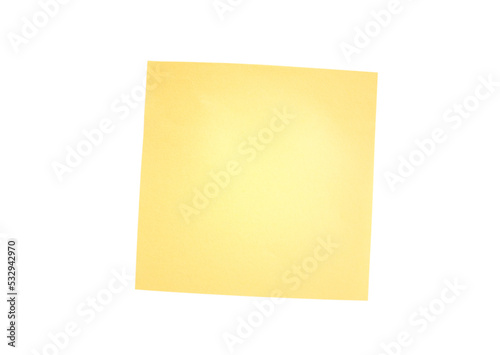 Yellow note paper isolated on white background.