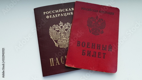 Moscow, Russia, 09.21.2022, Documents of a Russian citizen passport and military ID