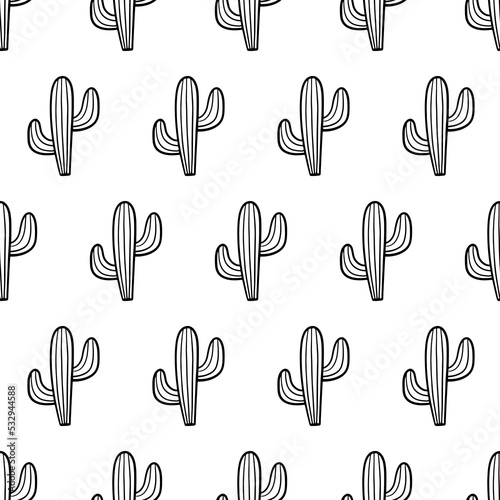 Doodle, hand drawn cactus, cacti, succulents vector seamless pattern background. © cosmic_pony