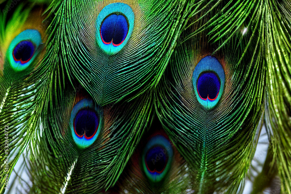 Fototapeta premium Peacock feather background. Abstract style background. Vintage natural pattern. Feather pattern. Exotic bird.