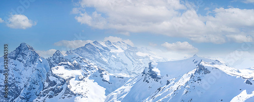 Panoramic of Swiss Mountain against the blue sky background
