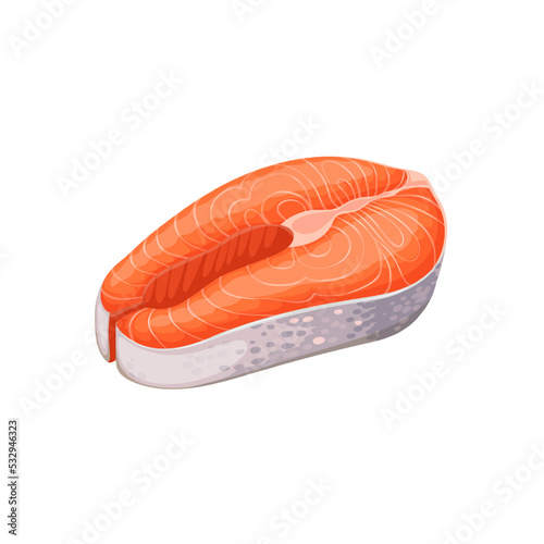 Salmon steak for cooking food vector illustration. Cartoon isolated raw sea or ocean fish with orange meat cut in piece or slice to cook healthy protein meal, seafood ingredient and fishery product