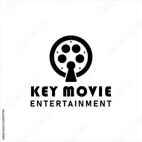 Key Lock with Film Roll Reel for Private Movie Video Cinema Studio Production logo label stamp design