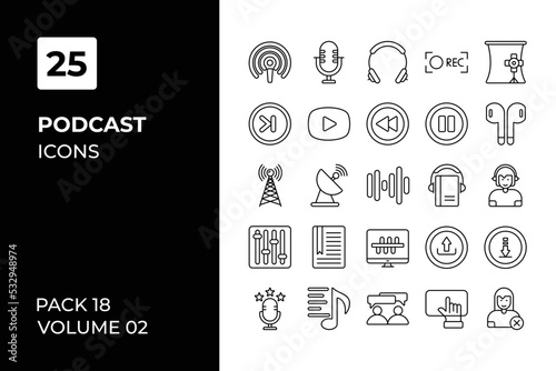Podcast icons collection. Set vector line with elements for mobile concepts and web apps. Collection modern icons.