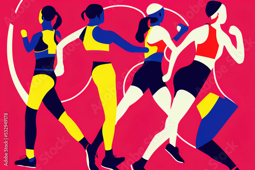 Sport team of athlete women training for track and field