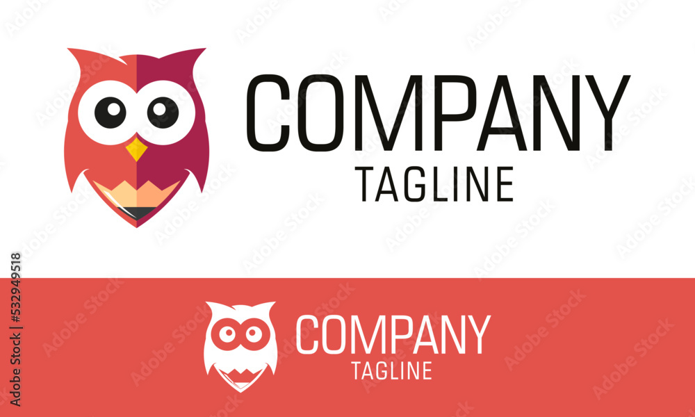 Red Color Abstract Owl Bird Pencil Logo Design Red Color Abstract Owl Bird Pencil Logo Design