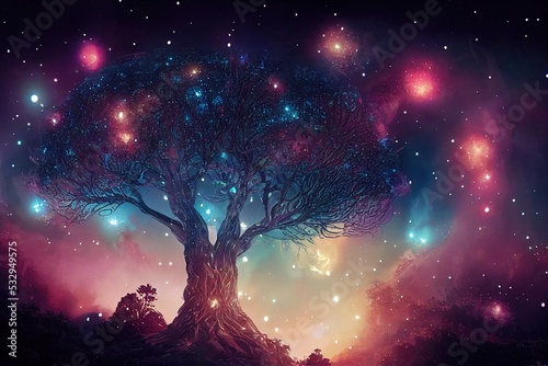 yggdrasil. beautiful night sky with stars and clouds. photo