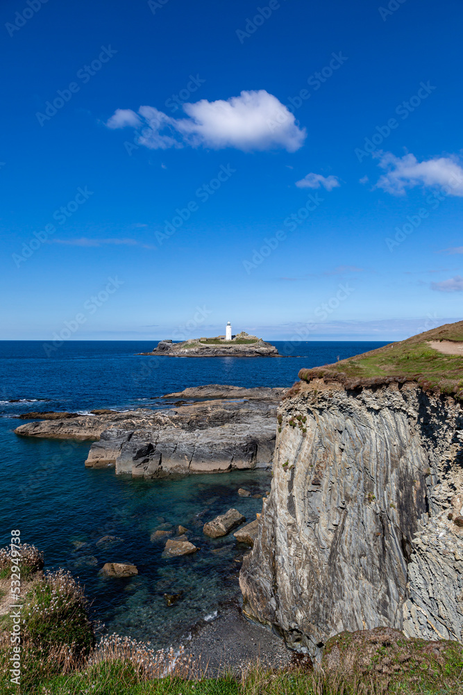 A view of Godrevy Lighthouse in St Ives Bay, Cornwall