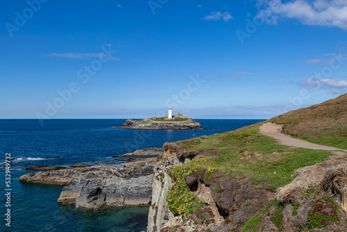 A view of Godrevy Lighthouse in St Ives Bay, Cornwall © lemanieh
