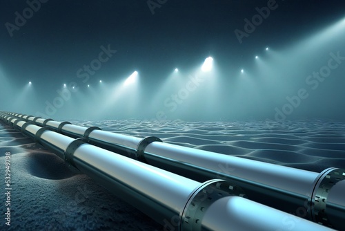 underwater pipes, industrial gas pipeline, nord stream 2, 3d rendering combined with generative ai photo