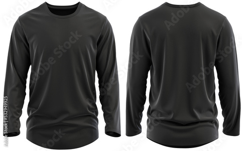 T-shirt round neck and hem long sleeve. jersey fabric texture ( 3d rendered ) Black photo