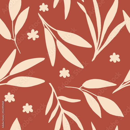 Seamless pattern hand drawn artistic monochrome floral silhouette. Vintage fashion tropical print design