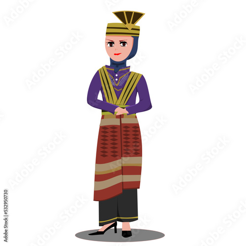 Traditional Banda Aceh Dress Republik Indonesia Vector Illustration Design with White Background. 