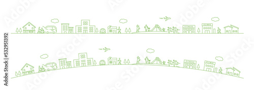 地域包括ケアのイメージのシンプルな線画イラスト、ベクター