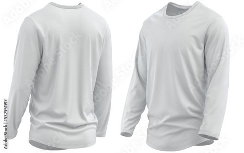 T-shirt round neck and hem long sleeve. jersey fabric texture ( 3d rendered ) White
