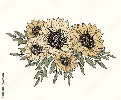 Hand drawn sunflower bouquet vector