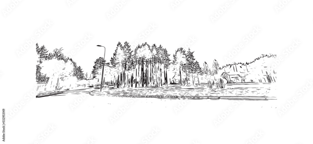 Building view with landmark of Oulu is a city in central Finland. Hand drawn sketch illustration in vector