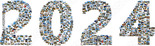 2024 made of travel photos; Composite image of small photos with white borders