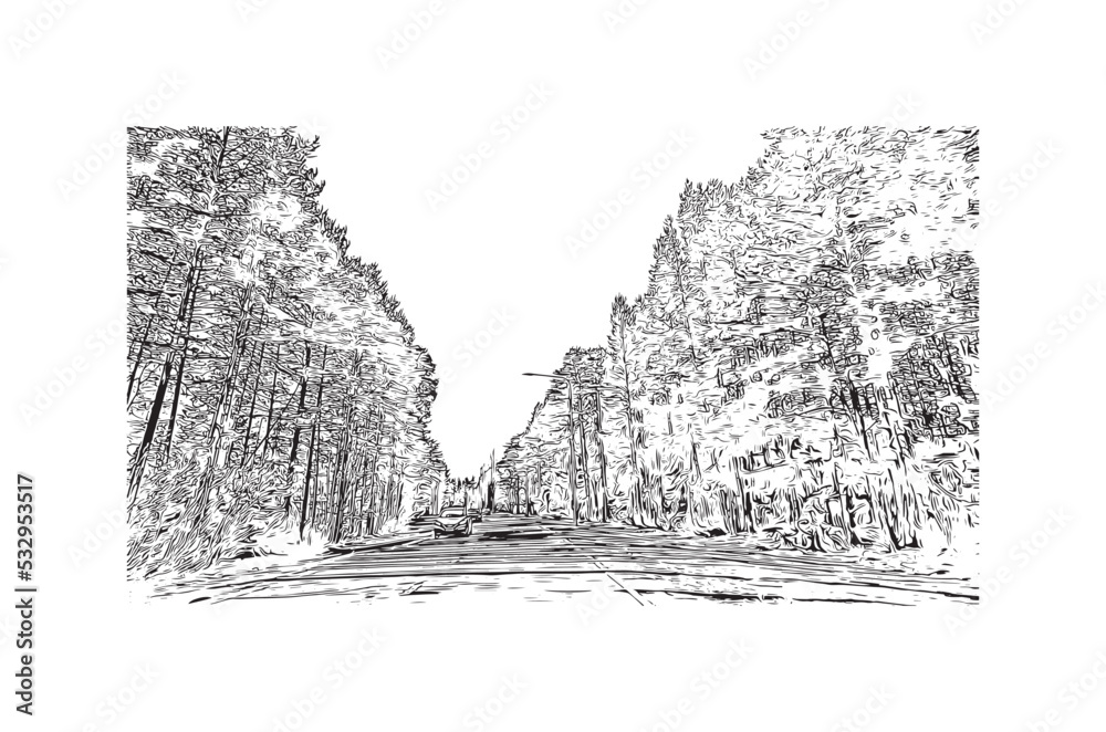 Building view with landmark of Oulu is a city in central Finland. Hand drawn sketch illustration in vector