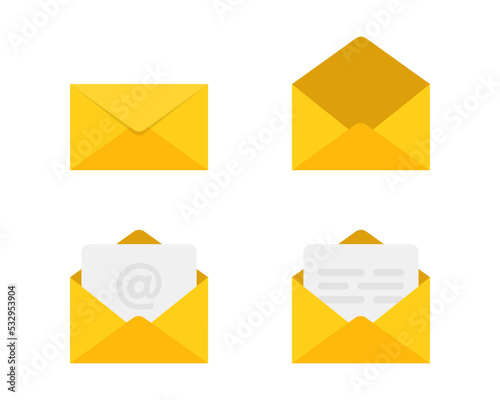 Set of mail envelope icon in flat style. Folded and unfolded envelope mockup. Mail and e-mail. Email message vector illustration on white isolated background