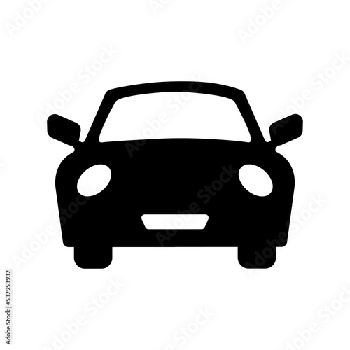 Car silhouette. Vehicle icon, view from front. Car silhouette on white background. Logo in the shape of a car icon for your company. Vector flat icon