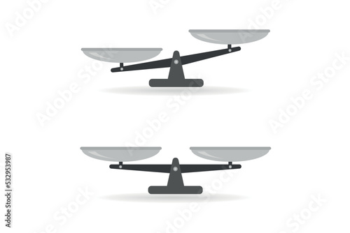 Libra isolated on white background. Bowls of scales in balance, an imbalance of scales. Balance icon. Vector illustration, flat design