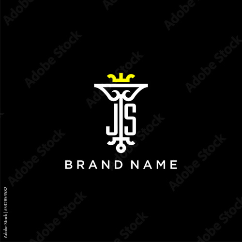 JS initial monogram brand logo design for crown vector image