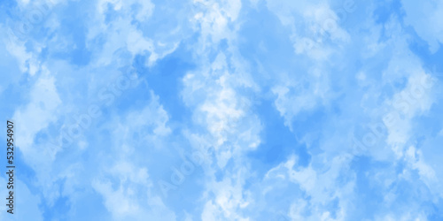 Blue skies with white clouds background. Romantic sky. Abstract nature background of romantic summer blue sky with fluffy clouds. Beautiful puffy clouds in bright blue sky in day sunlight.>