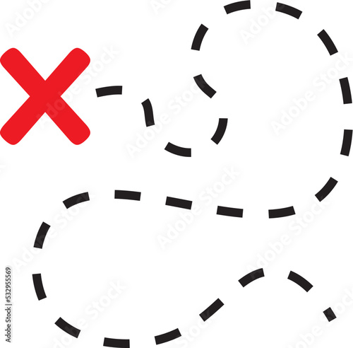 Editable Trasure Map Path With X Sign Vector Illustration