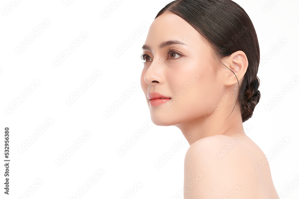 Beautiful young asian woman with clean fresh skin on white background, Face care, Facial treatment, Cosmetology, beauty and spa, Asian women portrait. Beautiful young asian woman with clean fresh skin on white background, Face care, Facial treatment, Cosmetology, beauty and spa, Asian women portrait.