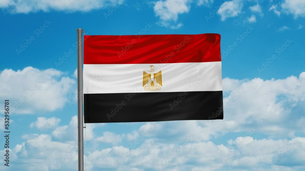 Egypt flag with blue sky waving in the wind cycle looped video Egypt flag with blue sky waving in the wind cycle looped video
