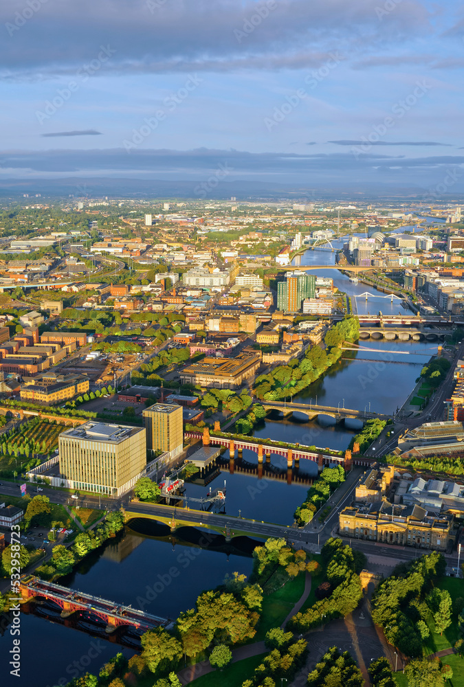 Obraz premium Aerial view of the River Clyde and Glasgow City