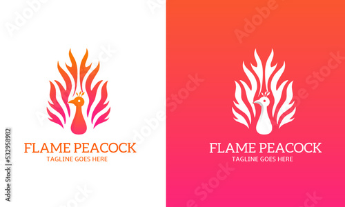 Template logo flame peacock
