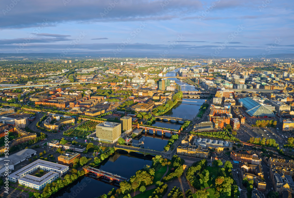 Aerial view of the River Clyde and Glasgow City