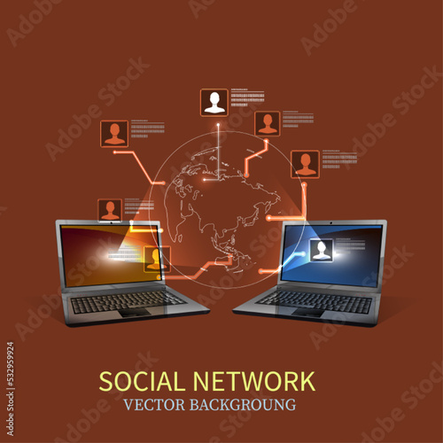 The concept of social network background with people and icons.