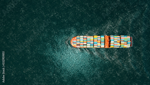 top view of cago ship catainers, global logistic business, 3d illustration rendering photo