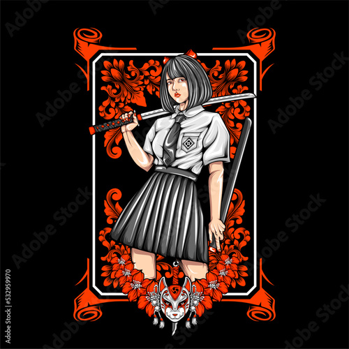 samurai school girl illustration