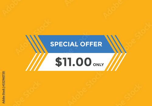 $11 USD Dollar Month sale promotion Banner. Special offer, 11 dollar month price tag, shop now button. Business or shopping promotion marketing concept
