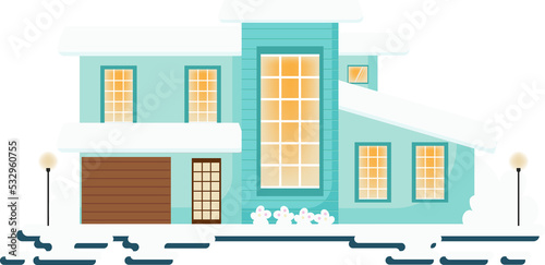 white snow cover christmas flat style house © Unchalee