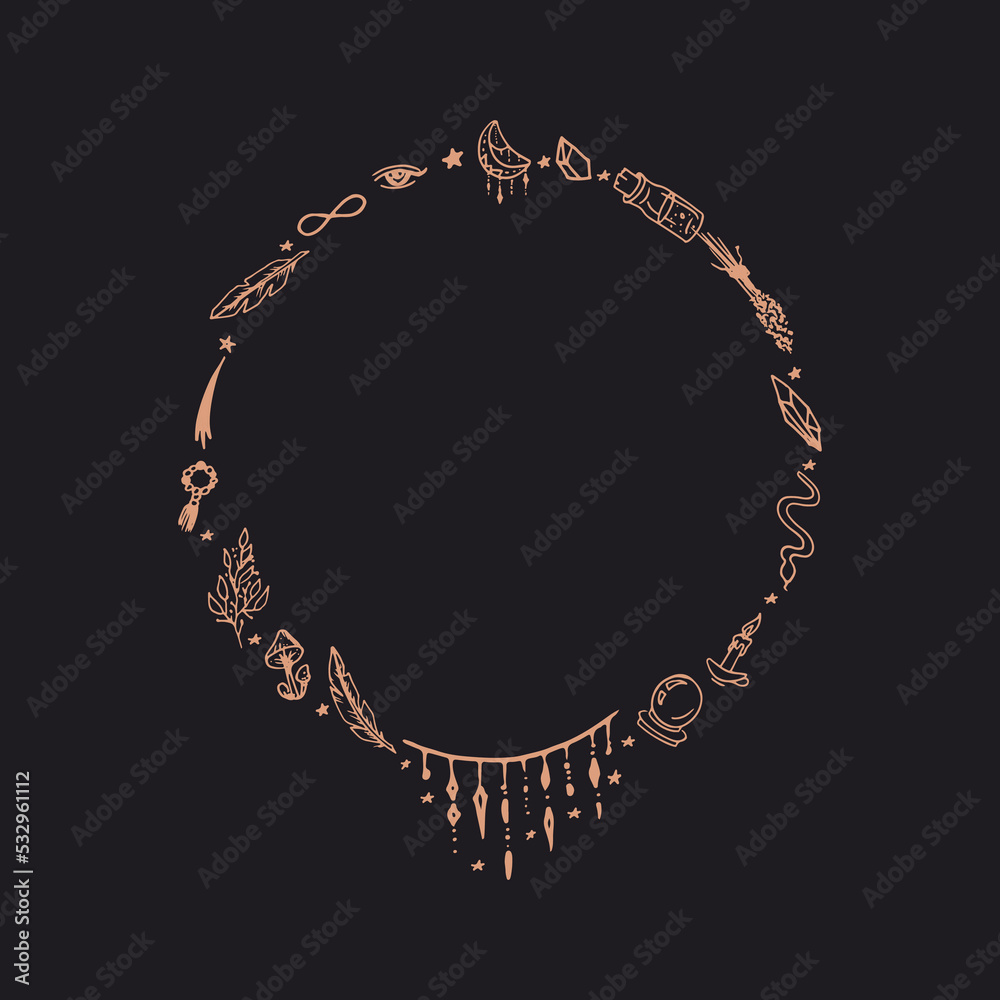 Witchcraft, wreath of magical background for witches and wizards. pagan ...