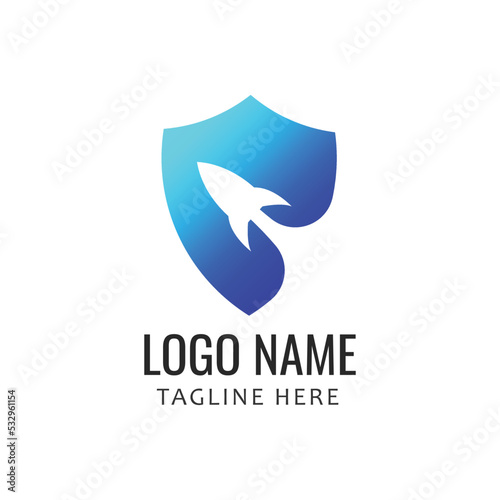 illustration vector graphic of logo Blue rocket inside shield, perfect for antivirus logo, application, software, logos, icons, web, etc.