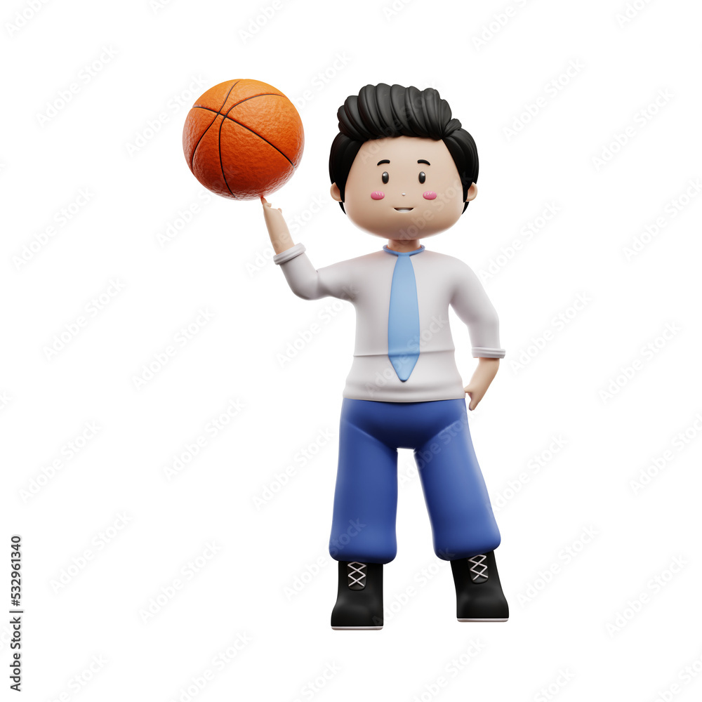 boy student playing basketball 3d rendering