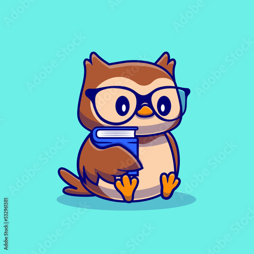 Cute Owl With Book Cartoon Vector Icon Illustration. Animal Education Icon Concept Isolated Premium Vector. Flat Cartoon Style © catalyststuff
