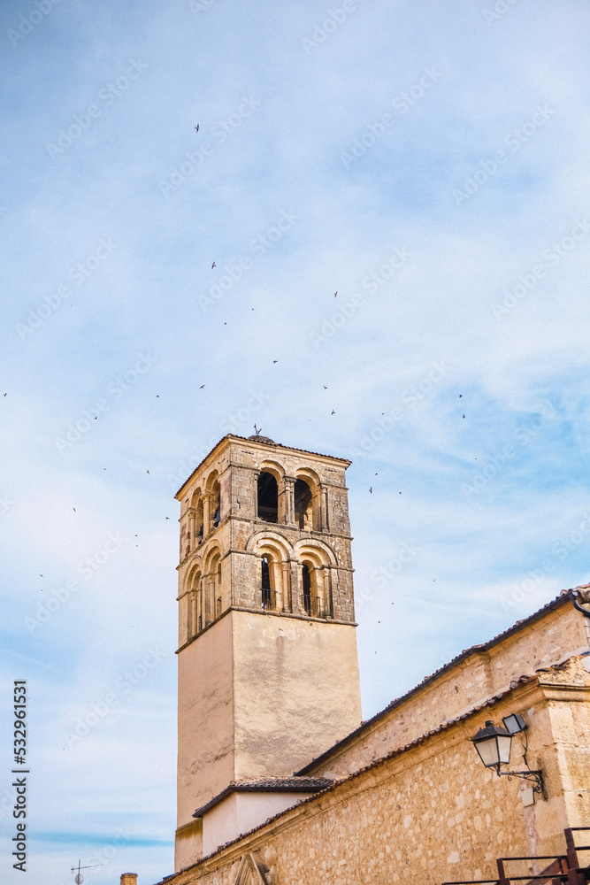 Obraz premium Campanario rodeado de pájaros