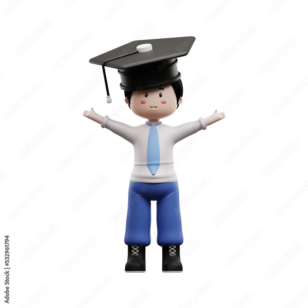 male student wearing graduation hat 3d rendering