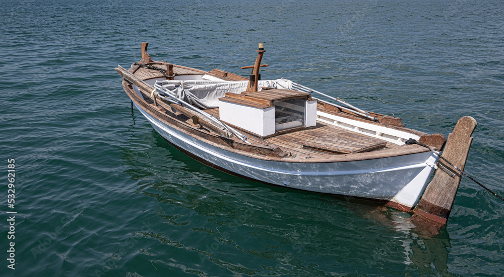 Boats along the coast of the Town of Nafplio, Argolis, Peloponnese, Greece.